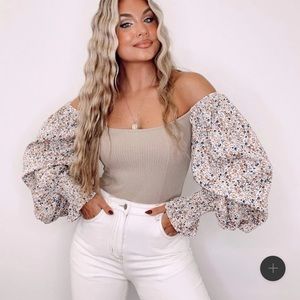 Lane 201 off shoulder ballon sleeve bodysuit.